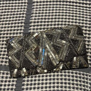 NWOT Elegant Black and Silver Clutch from Lulu’s